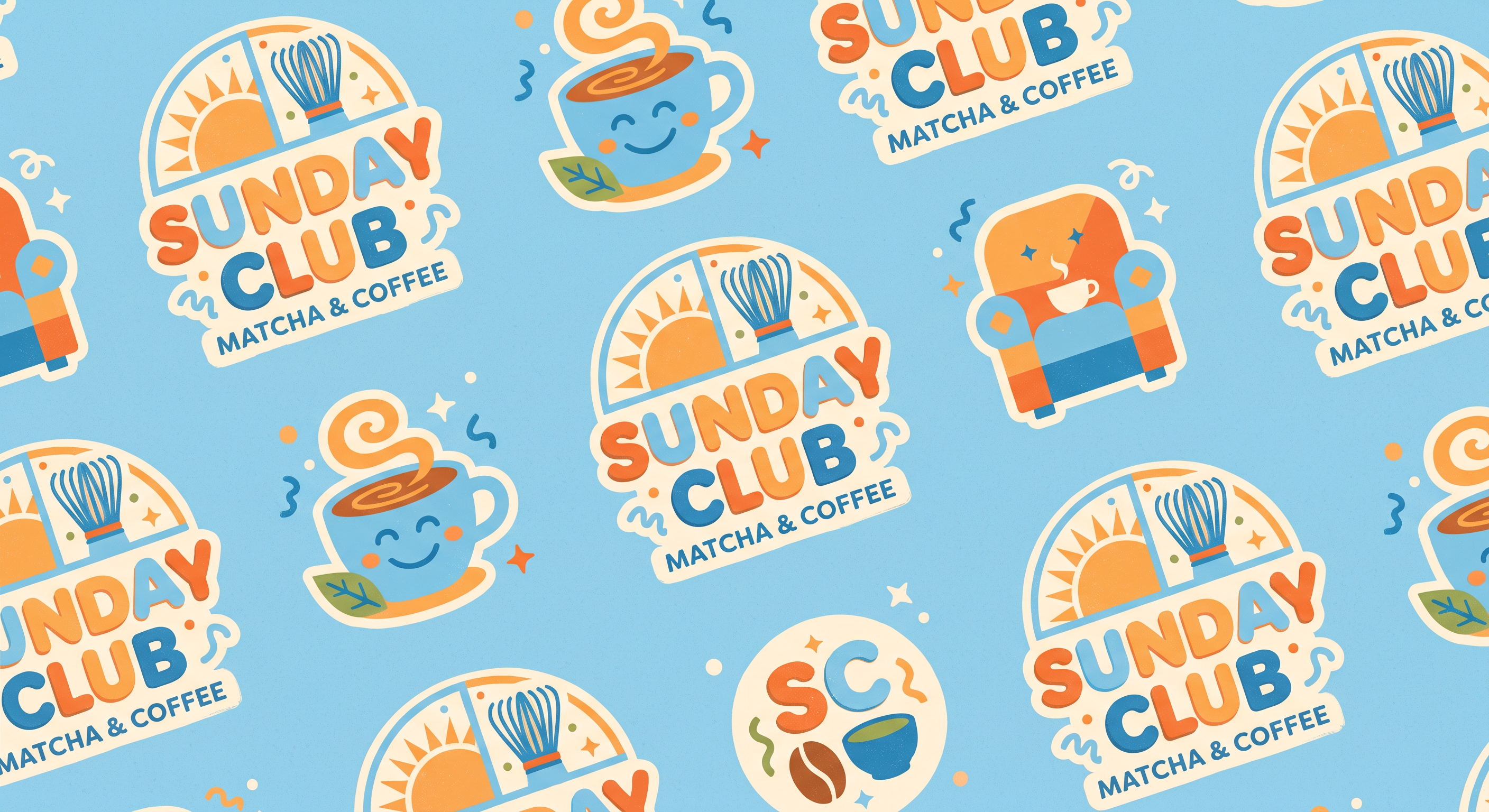 Sunday Club matcha and coffee brand stickers and icons